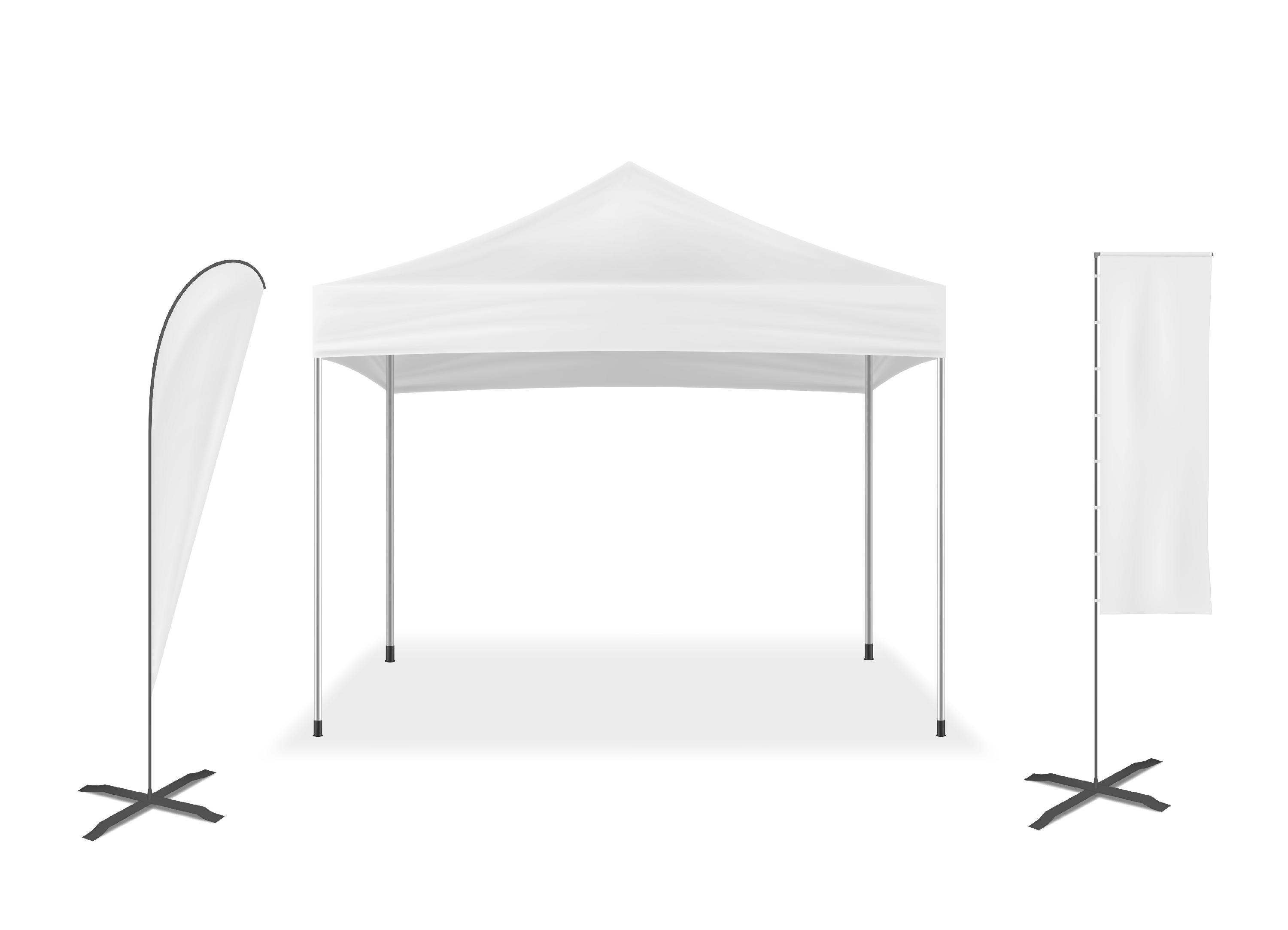 tent and banners